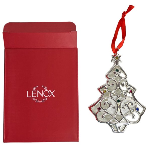 Lenox Sparkle And Scroll Multi-Crystal Tree Silverplate Christmas Tree Ornament - Picture 2 of 3